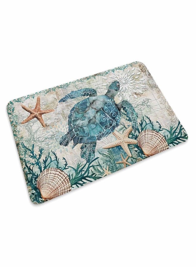 Vandarllin Coastal Blue Sea Turtle Nautical Map Doormat Welcome Mats Rugs Carpet Outdoor/Indoor for Home/Office/Bedroom, 18"x30" - Image 1