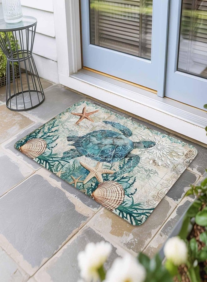 Vandarllin Coastal Blue Sea Turtle Nautical Map Doormat Welcome Mats Rugs Carpet Outdoor/Indoor for Home/Office/Bedroom, 18"x30" - Image 2