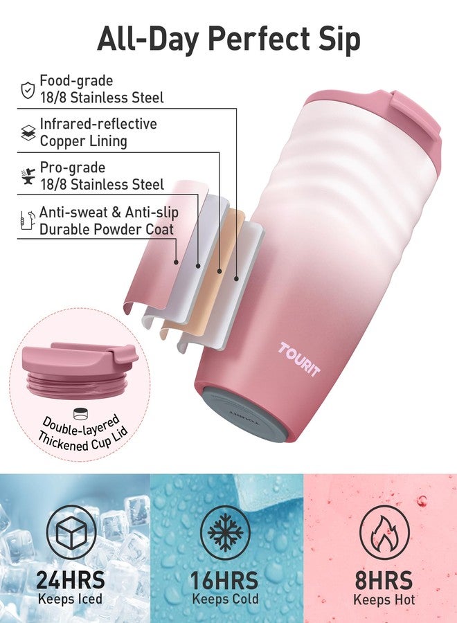 TOURIT 16 oz Travel Coffee Mug, Insulated Stainless Steel Travel Mug with Lid, Leak-Proof Double-Wall Vacuum Tumbler, Reusable Coffee Cup - Rose - Image 5