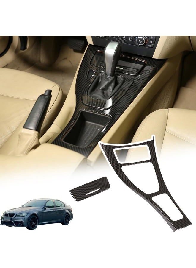 Sekhyna Car Center Console Gear Shift Panel Cover Compatible with BMW 3 Series 2005-2012 E90 E92,ABS Control Gear Box Shift Knob Panel Frame Molding Cover Interior Accessories 2PCS (Carbon Fiber Pattern) - Image 1