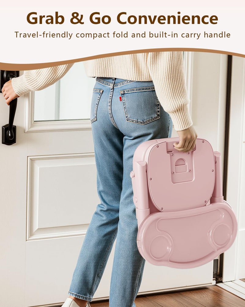BBsecure Booster Seat for Kitchen Chair, 3-in-1 Foldable Baby Booster Seat with Removable Dual Tray & 3-Point Harness, Portable Toddler Booster Chair for Dinning Table, Travel, Outdoor Camping, Pink - Image 2