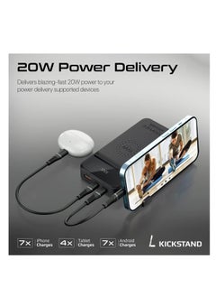 Promate iPhone 15 Power Bank, Portable 20000mAh 15W Qi Wireless Charger with 20W USB-C Power Delivery Port, 18W USB-C, 22.5W USB QC 3.0 Port, LCD and Kickstand for iPhone, Galaxy S23, AuraTorq-20