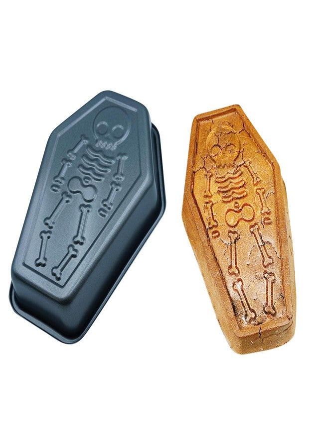 TinLeJa Halloween Skeleton Cake Pan, Coffin Board Cake Mould, Aluminum 3D Non Stick Baking DIY Cake Pan - Image 2