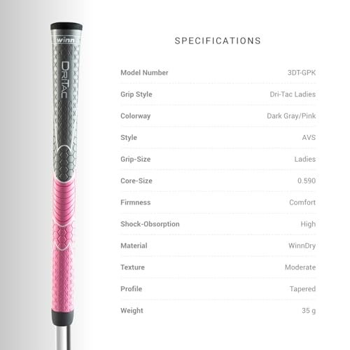 Winn Grips Dri-Tac 13 Piece Ladies/Men's Undersize (-1/32") Dark Gray/Pink Golf Grip Bundle - Image 3