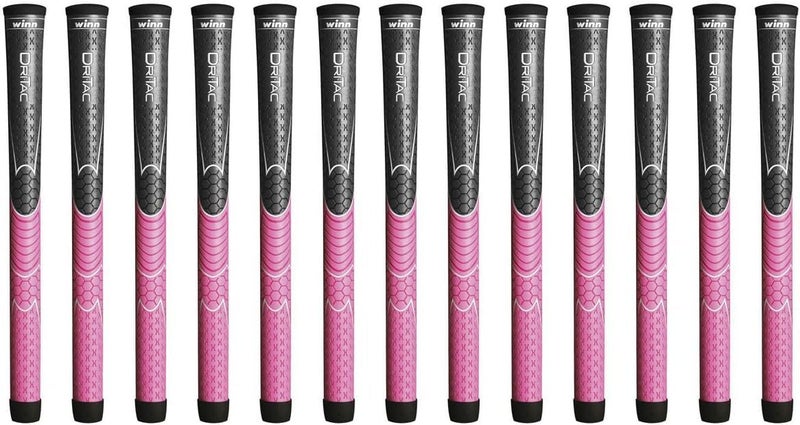 Winn Grips Dri-Tac 13 Piece Ladies/Men's Undersize (-1/32") Dark Gray/Pink Golf Grip Bundle - Image 1