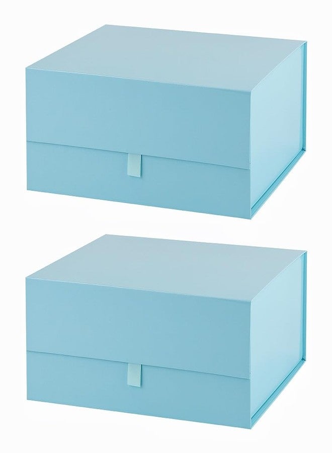 PLINJOY 2 Pcs Large Gift Box 13.5x11.8x4.7 Inches, Blue Gift Boxes for Presents with Magnetic Closure Lid, Luxury Gift Box Rectangle Collapsible Boxes for Gift Packaging - Image 1