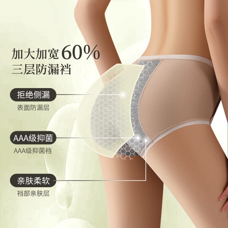 Womens Mid-Waist Leakproof Period Panties Black - Image 4