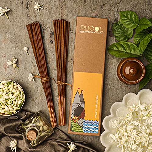 Phool Luxury Incense Jasmine Refill Pack – 80 Organic Charcoal & Sulphur-Free Agarbatti (200g), Calming Floral Fragrance, Pooja & Meditation - Image 3