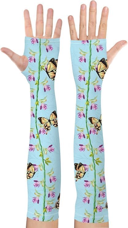 Bebila Gardening Sleeves for Women Farm UV Sun Protection Anti-Scratch Cooling Sleeves with Thumb Hole Arms Cover Outdoors (Blue Butterfly) - Image 1