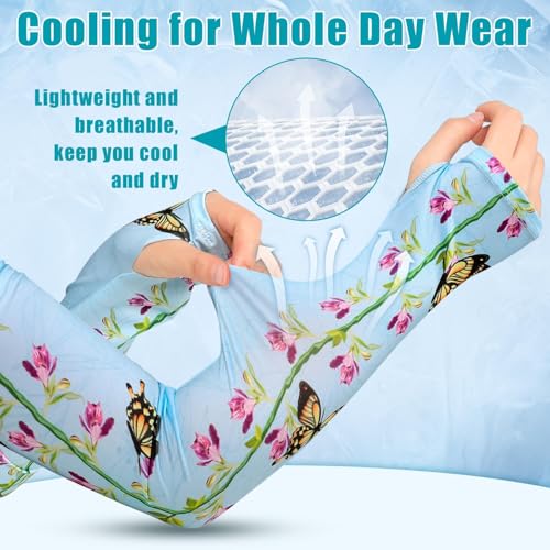 Bebila Gardening Sleeves for Women Farm UV Sun Protection Anti-Scratch Cooling Sleeves with Thumb Hole Arms Cover Outdoors (Blue Butterfly) - Image 2