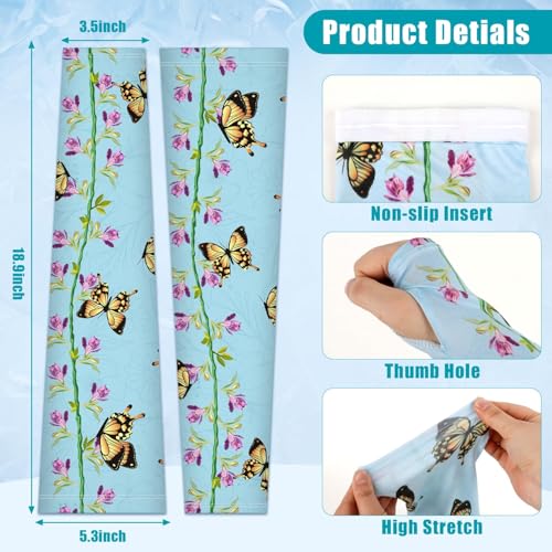 Bebila Gardening Sleeves for Women Farm UV Sun Protection Anti-Scratch Cooling Sleeves with Thumb Hole Arms Cover Outdoors (Blue Butterfly) - Image 4