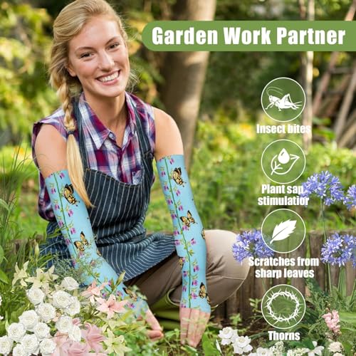 Bebila Gardening Sleeves for Women Farm UV Sun Protection Anti-Scratch Cooling Sleeves with Thumb Hole Arms Cover Outdoors (Blue Butterfly) - Image 5