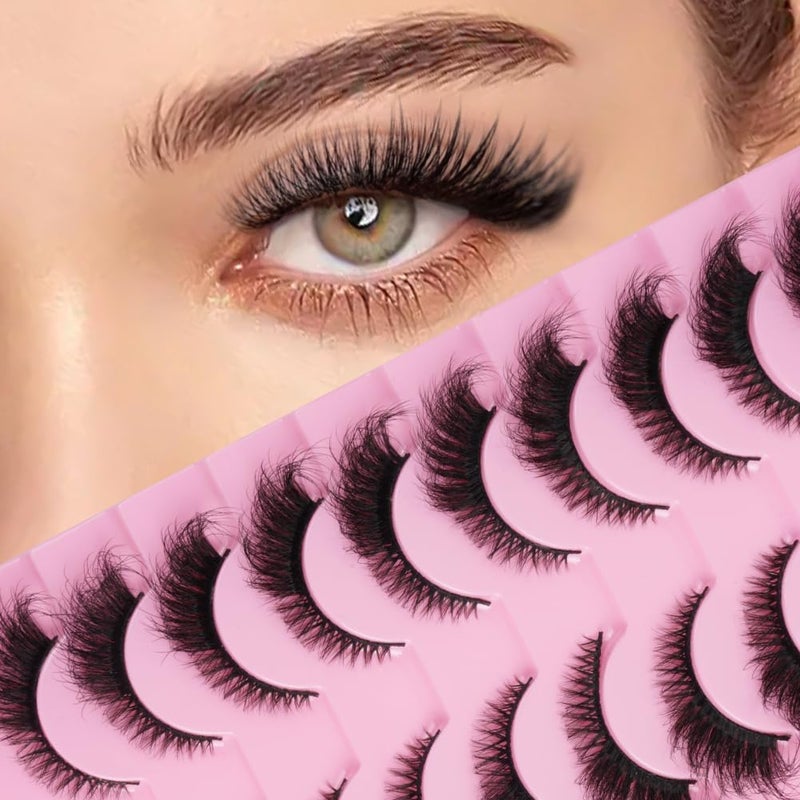 LOPHE 10PCS Cat Eye Lashes False Eyelashes Thick and Soft Mink Like Cat Eye Eyelashes Fluffy Fox False Eye Lash D Curled and Wispy Corner Lashes Set Extended Angled Look ReusableXX5