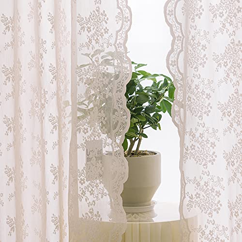 YJ YANJUN Pink Lace Curtains 63 Inch Length 2 Panels Set Vintage Floral Designs Dusty Pink Sheer Curtain Panels for Girls Bedroom with Wavy Edge Rod Pocket 52 x 63 Inch Blush Pink