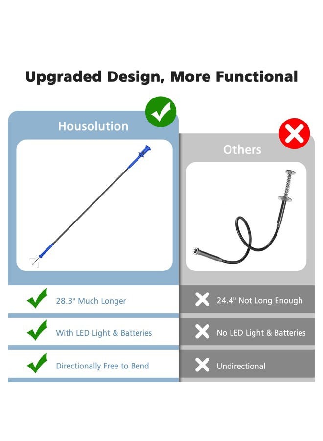 Housolution 28.34in Grabber Tool Magnetic Four-Claw Picker, Bendable Hose Reacher Pickup Sweeper with LED Light Battery, Flexible Long Handy Reaching Assist Tool for Litter Pick/Home Sink/Drain, Blue - Image 2