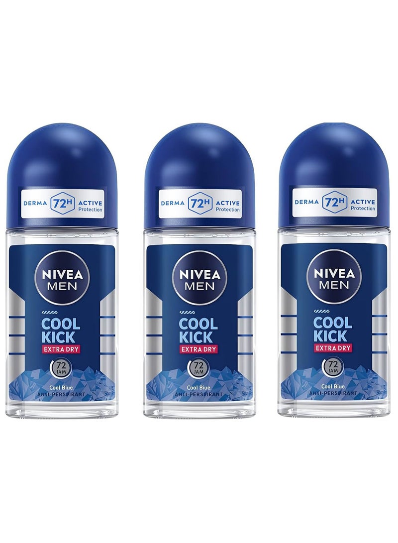 Nivea Pack Of 3 Nivea Cool Kick Extra Dry Cool Blue 50 Ml - Image 1