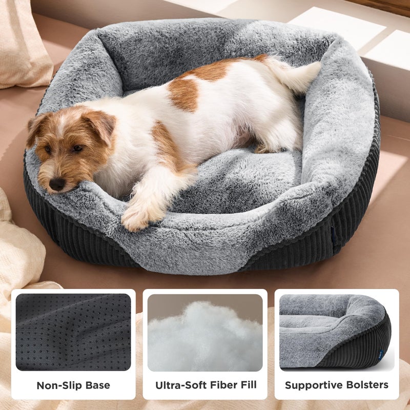 Bedsure Washable Dog Bed Small Dogï¼†Cat- Rectangle Fluffy Plush Kitten Puppy Bed, Comfy Corduroy Fleece and Nonskid Bottom,20x19x6inches,Suitable for Pet Up to 15lbs,Grey - Image 4