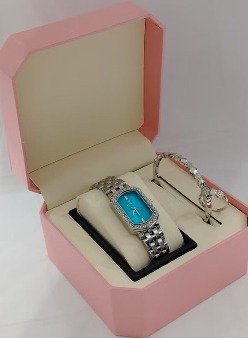 Soft and elegant women's sets, zircon, steel watch
