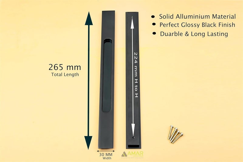 AMAR ENTERPRISE Amar Enterprise 224 MM Premium Alluminium Glossy Black Concealed Sliding Door Handle Sliding Wardrobe Pull Conceal Handle Cabinet Drawer Conceal Handle 224mm Hole to Hole Pack of 2  - Image 3