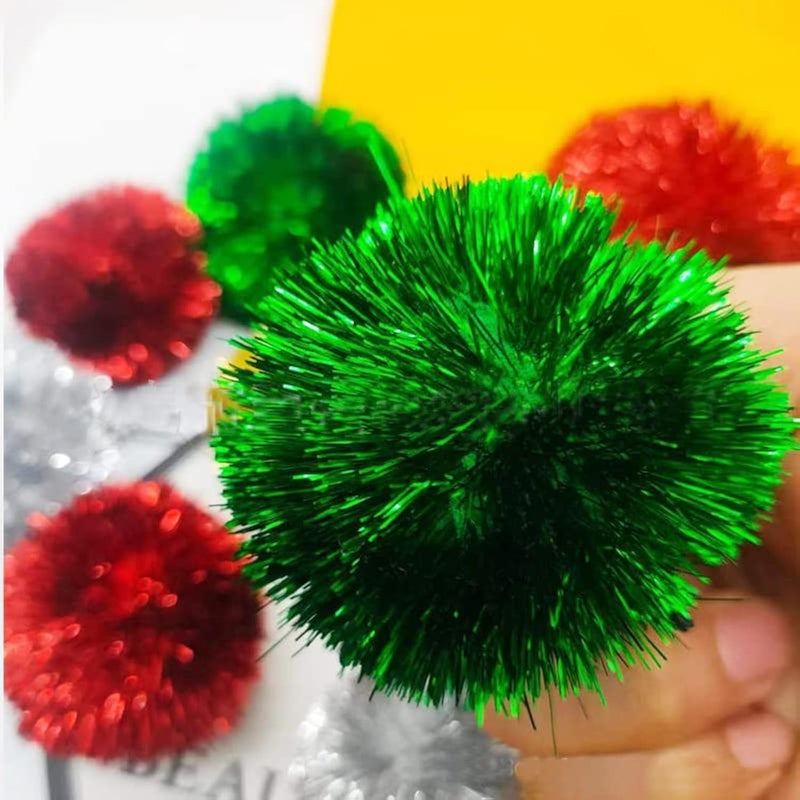 YYCRAFT YYCRAFT 15pcs Jumbo Glitter Tinsel Pom Poms Sparkle Balls for DIY CraftCat Toys Christmas Decoration2 InchEmerald Green 