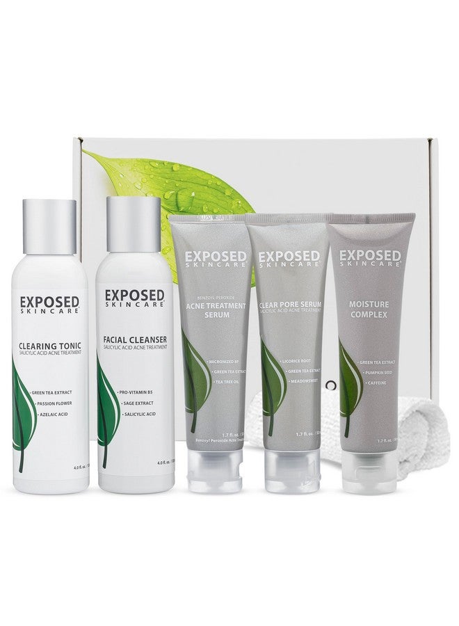 Exposed Skin Care Expanded Acne Treatment Kit - Includes Salicylic Acid Face Wash, Clearing Tonic, Treatment Serum With Benzoyl Peroxide, Clear Pore Serum, Moisture Complex - Made For All Skin Types - Image 1