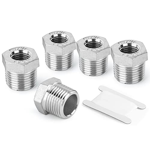 TAISHER 5PCS 304 Stainless Steel Reducer Hex Bushing, 3/4" NPT Male x 3/8" NPT Female, Reducing Pipe Adapter Fitting - Image 1