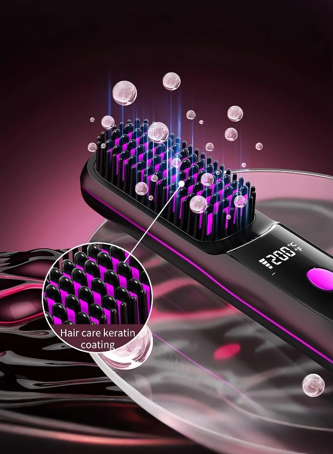 جورفنت فرشاة فرد شعر لاسلكية مع حامل شحن، مشط فرد شعر محمول قابل لإعادة الشحن عبر USB مع تسخين سريع لمدة 20 ثانية، مضاد للحروق ومغطى بالكيراتين لشعر ناعم وخالٍ من التجعد أثناء التنقل، لون أسود - Image 2