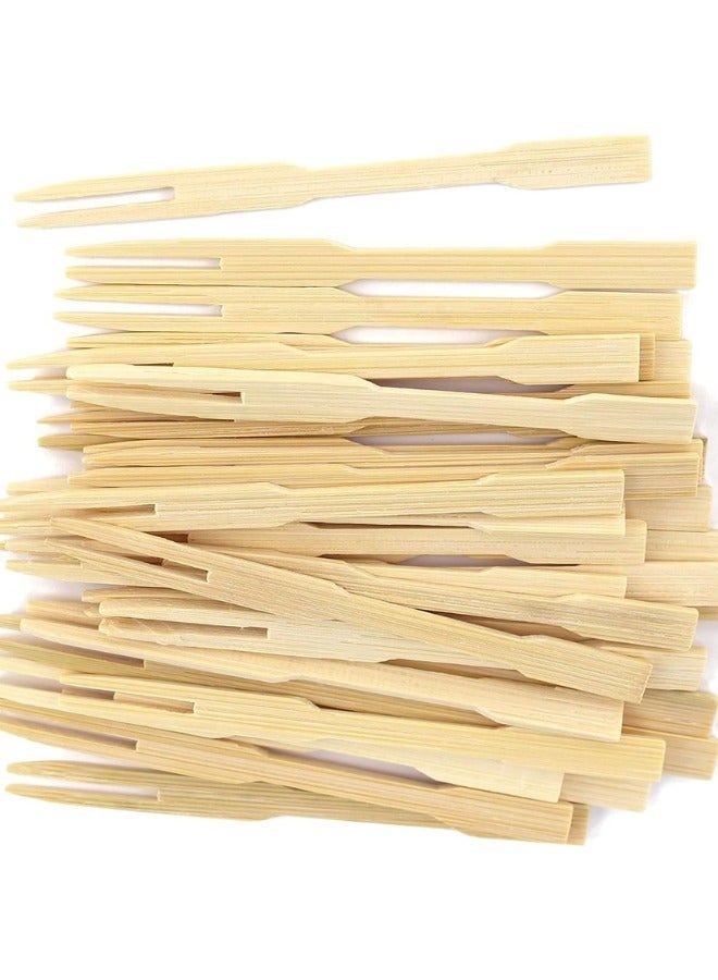 Halapack [100 PCS] Disposable Wooden 9 cm Bamboo Food Picks/Skewers Sturdy Two Prong Design Bulk Wrapped - Image 1