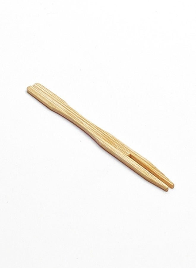 Halapack [100 PCS] Disposable Wooden 9 cm Bamboo Food Picks/Skewers Sturdy Two Prong Design Bulk Wrapped - Image 2