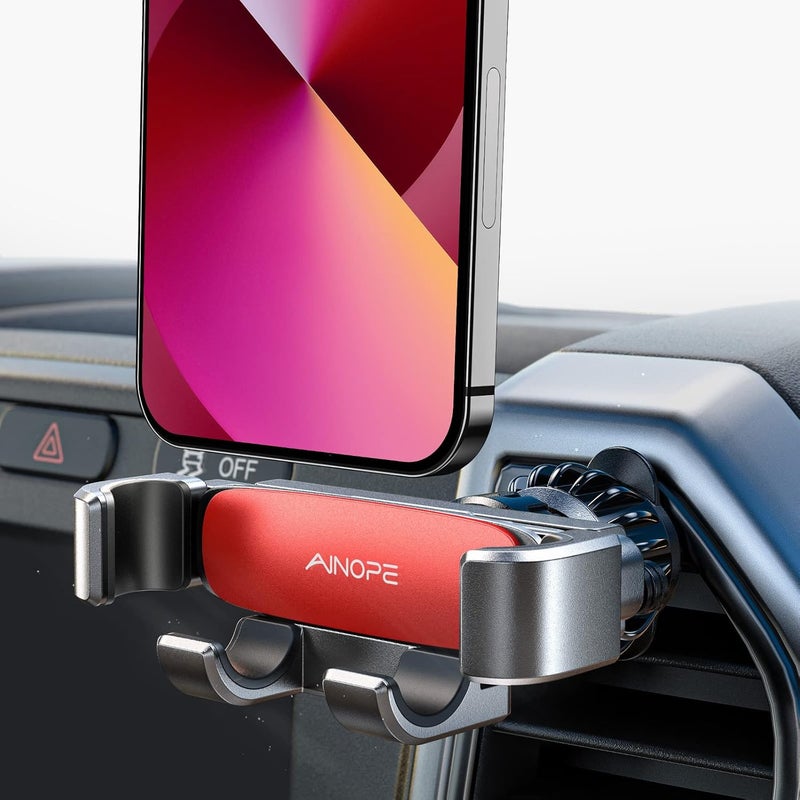 Ainope Car Phone Holder Mount Vent 2025 Gravity Air Vent Phone Holders for Your Car for iPhone 16 Pro Max with Vent Clip Hand Free Cell Phone Car Mount Holder for iPhone 15 Plus Samsung Red - Image 1