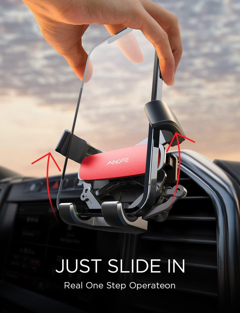 Ainope Car Phone Holder Mount Vent 2025 Gravity Air Vent Phone Holders for Your Car for iPhone 16 Pro Max with Vent Clip Hand Free Cell Phone Car Mount Holder for iPhone 15 Plus Samsung Red - Image 2