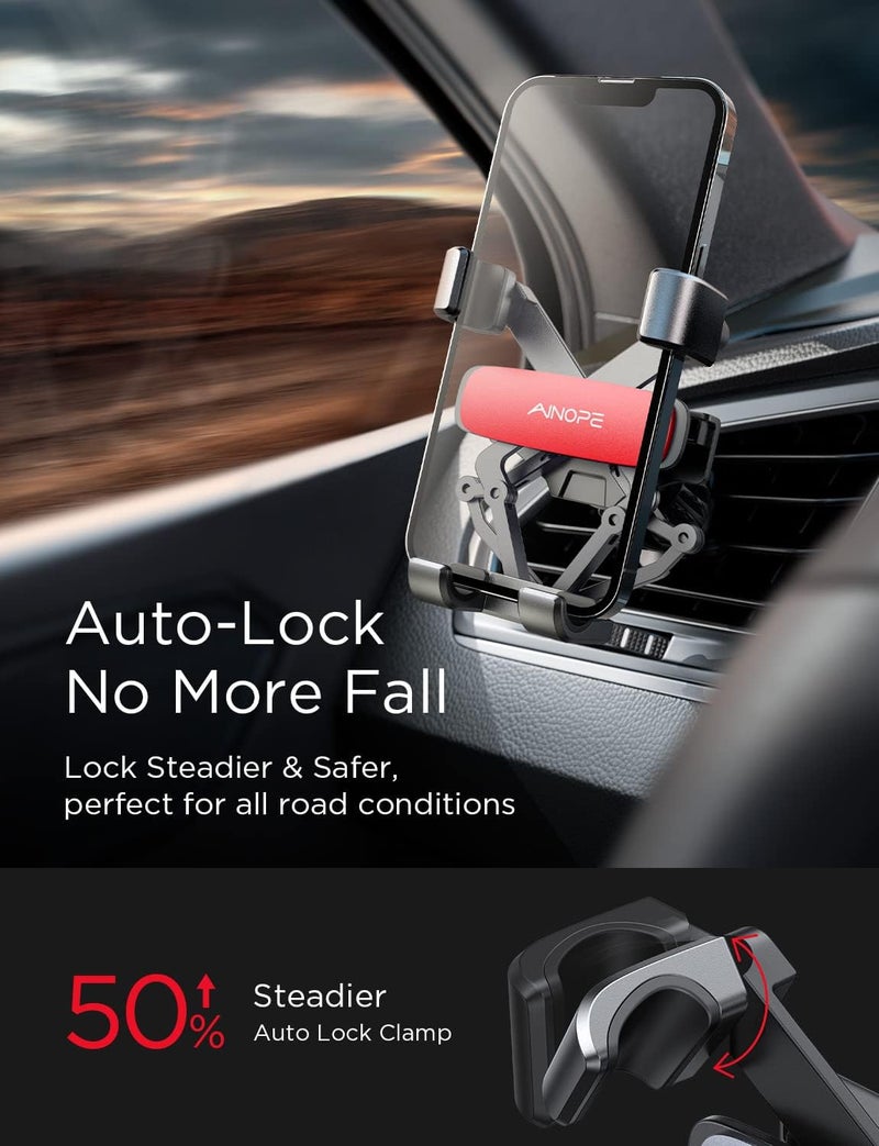 Ainope Car Phone Holder Mount Vent 2025 Gravity Air Vent Phone Holders for Your Car for iPhone 16 Pro Max with Vent Clip Hand Free Cell Phone Car Mount Holder for iPhone 15 Plus Samsung Red - Image 4