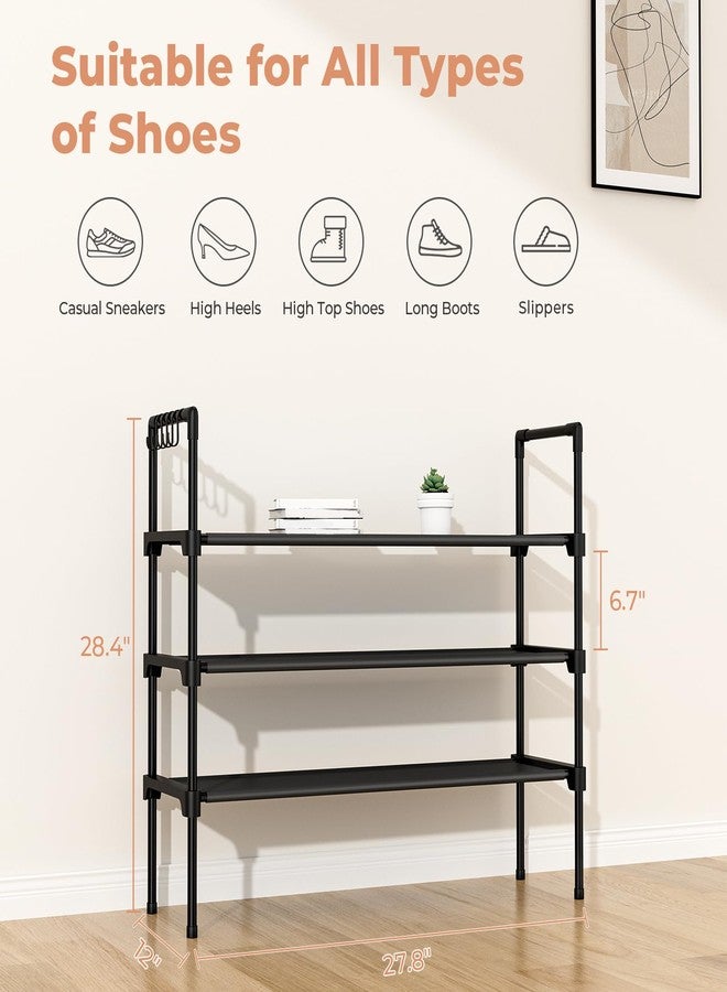 LANTEFUL 3 Tier Shoe Rack for Closet, Shoe Organizer with 5 Hooks, Long Shoe Shelf Storage for Sneaker and Boot Stackable Free Standing Shoe Rack for Entryway, Garage, Small Spaces, Dorm - Image 3