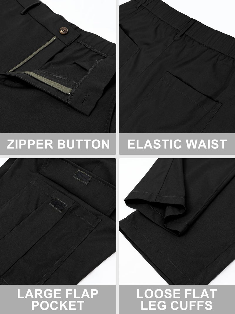 Comdecevis Mens Casual Cargo Pants Elastic Waist Sweatpants with Zipper Botton Loose Pants for Men Black M - Image 5