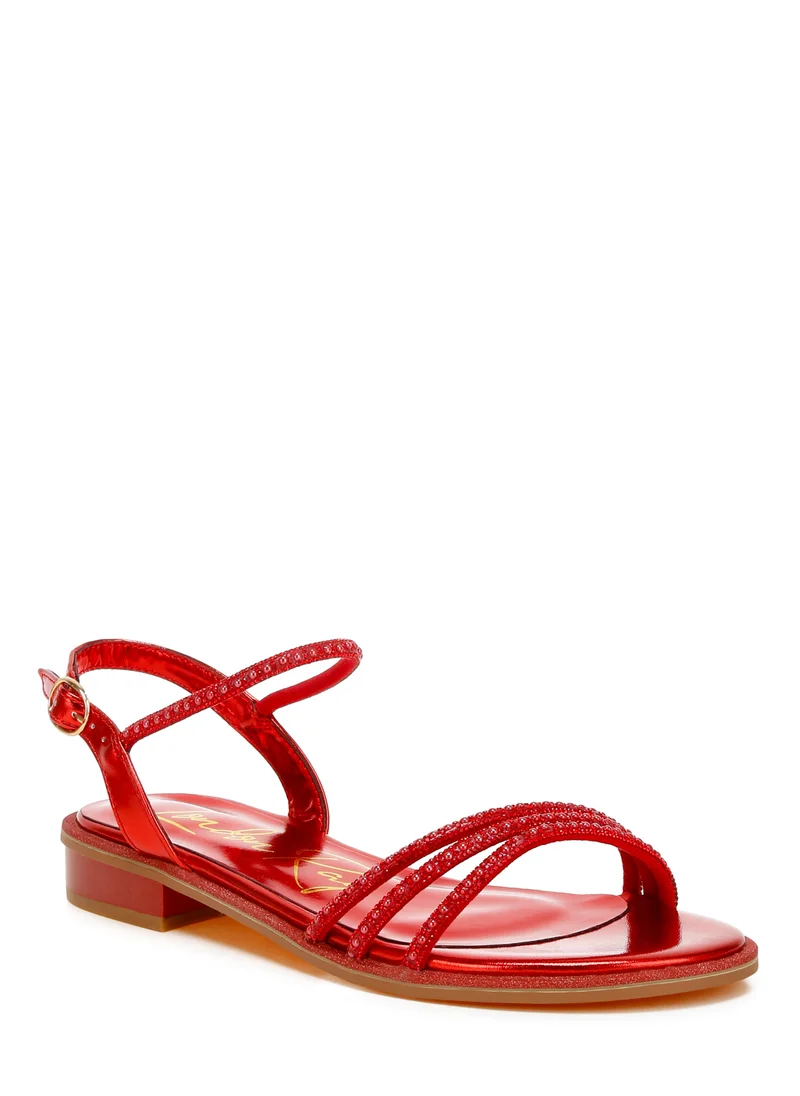 London Rag Rhinestone Pearl Detail Flat Sandals Red