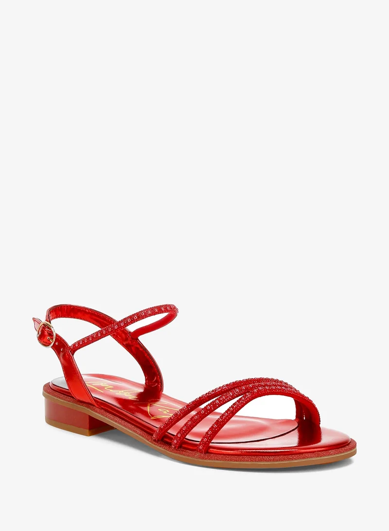 London Rag RED Rhinestone Pearl Detail Flat Sandals in Red for Women | Best Price UAE