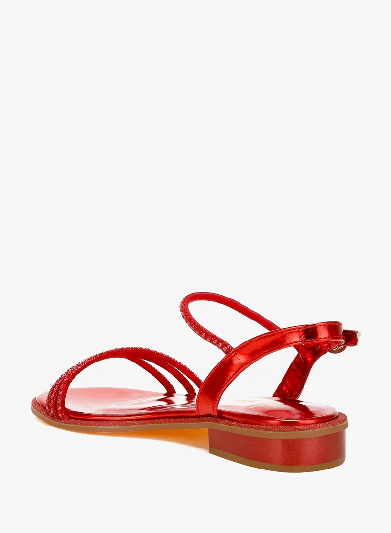 London Rag RED Rhinestone Pearl Detail Flat Sandals in Red for Women | Best Price UAE