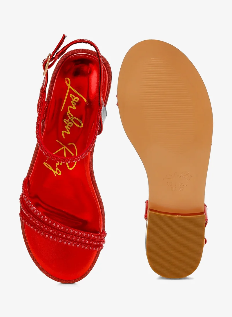 London Rag RED Rhinestone Pearl Detail Flat Sandals in Red for Women | Best Price UAE