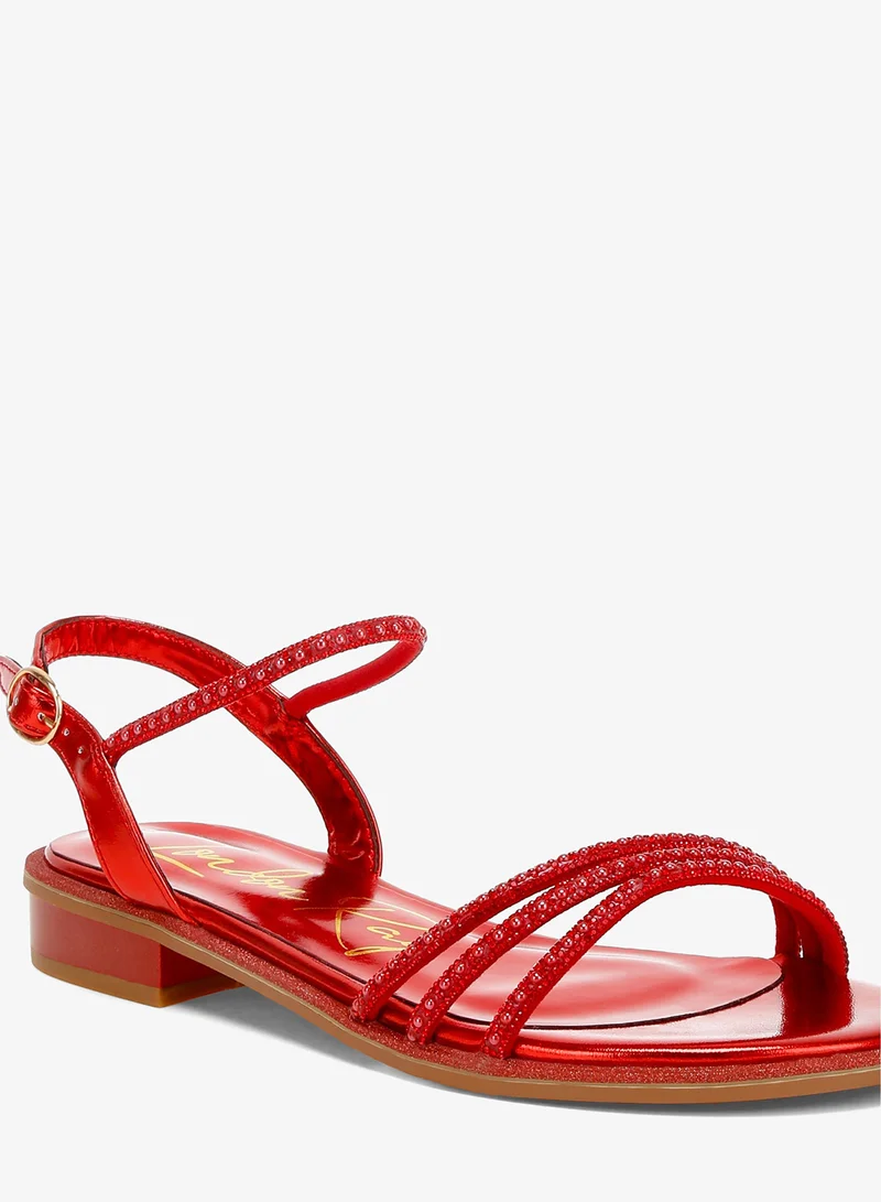 London Rag RED Rhinestone Pearl Detail Flat Sandals in Red for Women | Best Price UAE