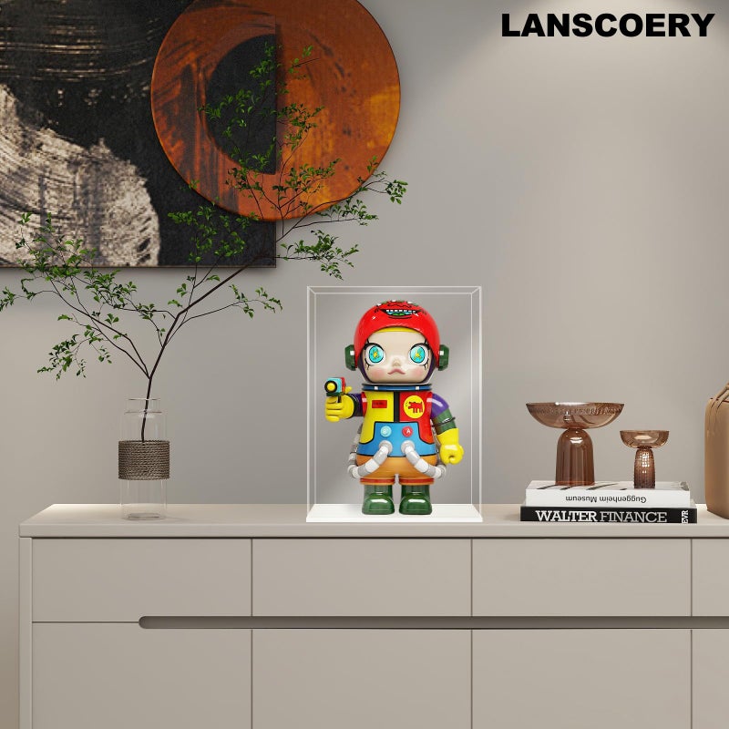 LANSCOERY LANSCOERY Acrylic Display Case, Assemble Showcase Display Box for Collectibles, with Dustproof & Seamless Display Design, 7x6x10inch White Base  - Image 2