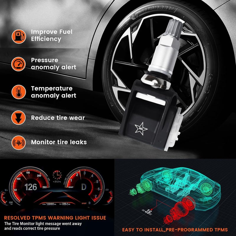 مجموعة من 4 مستشعرات TPMS لمراقبة ضغط الإطارات 433MHz متوافقة مع BMW 530i 540i 750i 840i 740i 840i بديل لـ # 36106872774 - Image 3