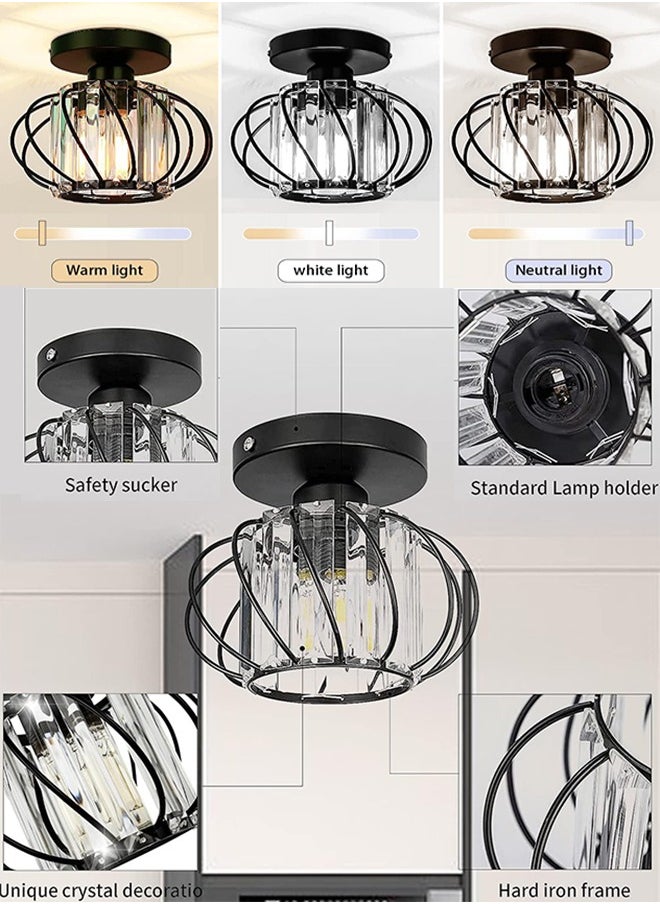 Garlo Modern Crystal Ceiling Light Fixture- Industrial Mini Semi Flush Mount Ceiling Lighting LED Crystal Chandeliers Fitting for Kitchen Hallway Dining Rooms Living Room  - Image 5