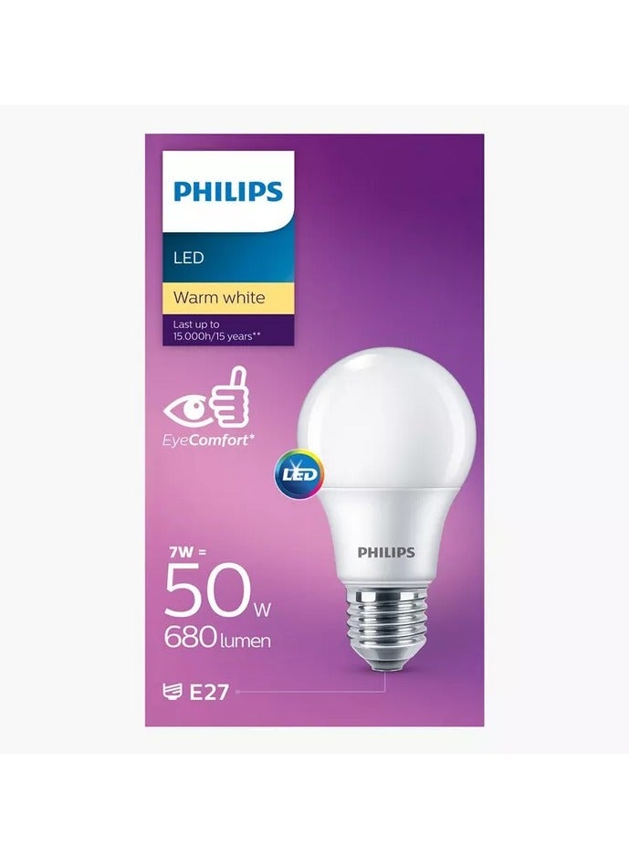 Philips LED Bulb, Warm White, E27 Eye Comfort, 7w, 680Lumen, Last Up To 15000H - Image 1