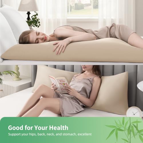 Parkdeny Body Pillowcase, Cooling Viscose from Bamboo Pillow Cover with Zipper Closure, Soft Moisture-Wicking for Hot Sleepers, Hair and Skin-Friendly, Light Khaki, 1 Pack - Image 2