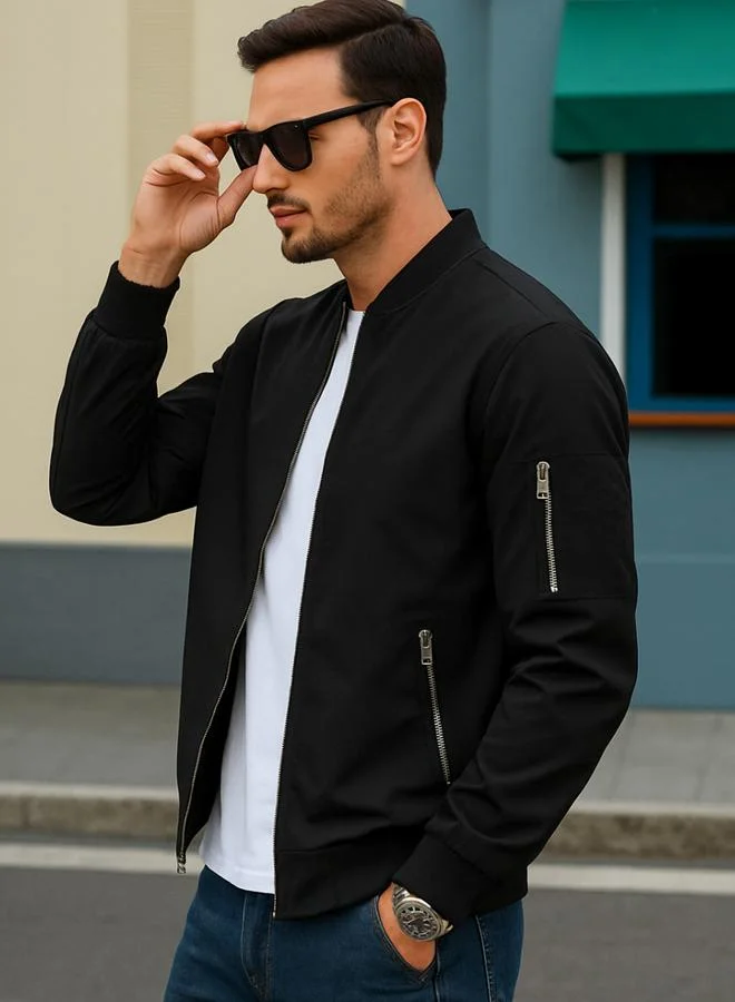 بوز جاكيت بومبر رجالي بسحاب وتفصيلة أمامية