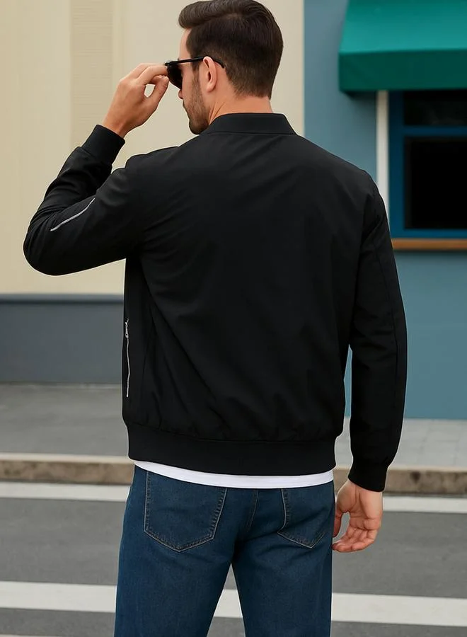 PAUSE Men Black Zip Detail Bomber Jacket