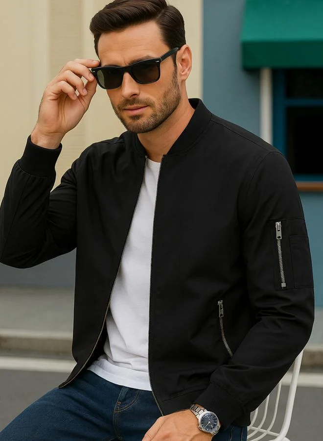 بوز جاكيت بومبر رجالي بسحاب وتفصيلة أمامية