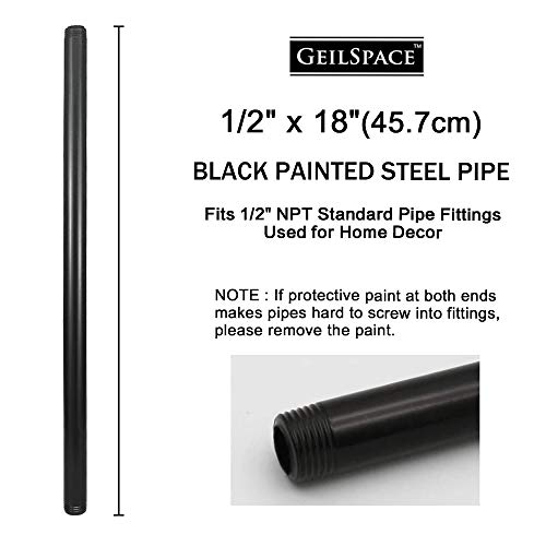 GeilSpace 6 Pack 1/2" × 18" Pre-Cut Black Metal Pipe, Industrial Steel Fits Standard Half Inch Black Threaded Pipes and Fittings - Vintage DIY Industrial Shelving (1/2" × 18") - Image 2