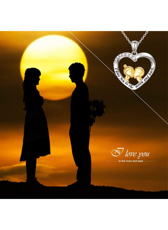 DAOCHONG Sterling Silver Love Heart Couple Pendant Necklace For Women Wife Girlfriend (C)  - Image 3