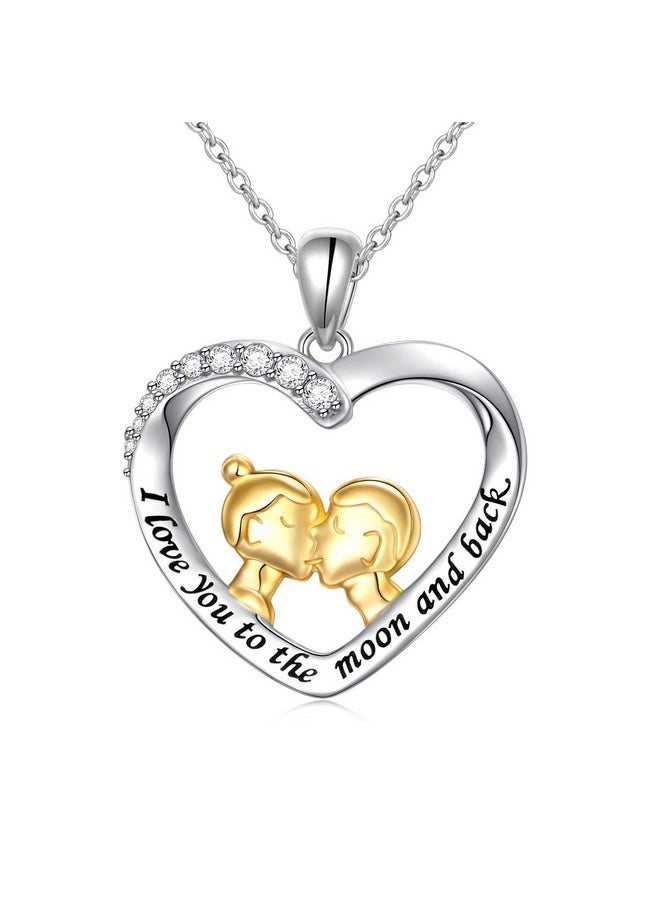 DAOCHONG Sterling Silver Love Heart Couple Pendant Necklace For Women Wife Girlfriend (C)  - Image 1